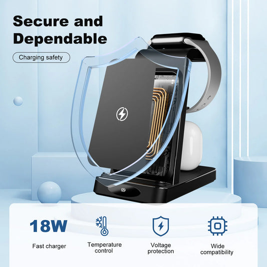 3-In-1 Wireless Charging Station 18W Travel Fast Charger Magnetic Wide Compatibility Foldable for Iphone Samsung Airpods Iwatch